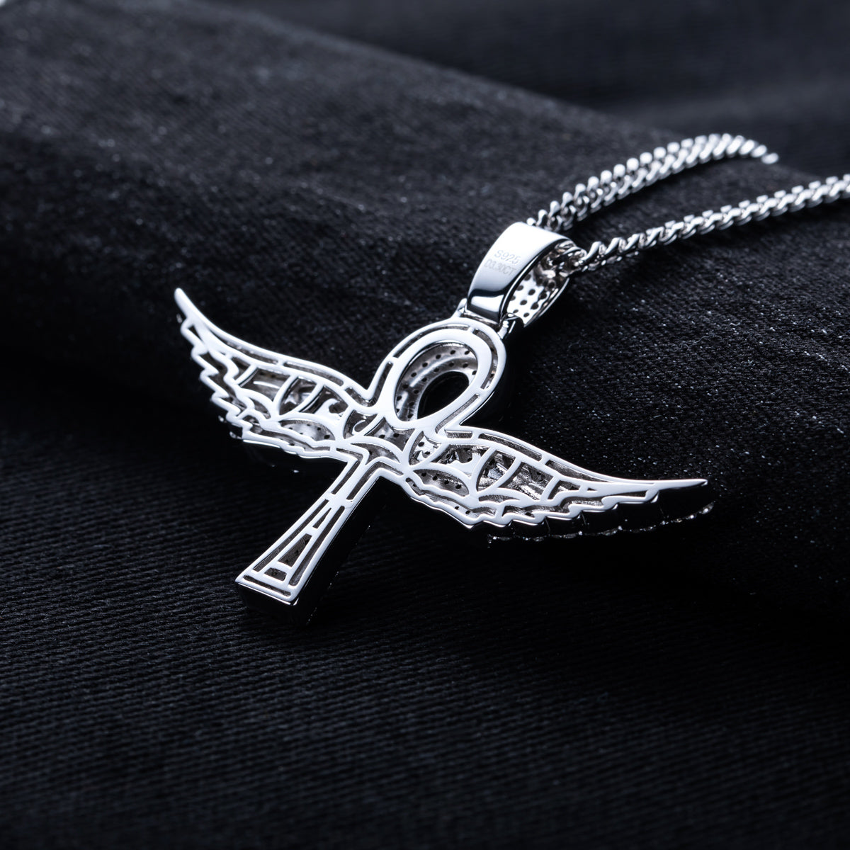 S925 Silver Moissanite Hip-hop Ankh Angel Wing Pendant
