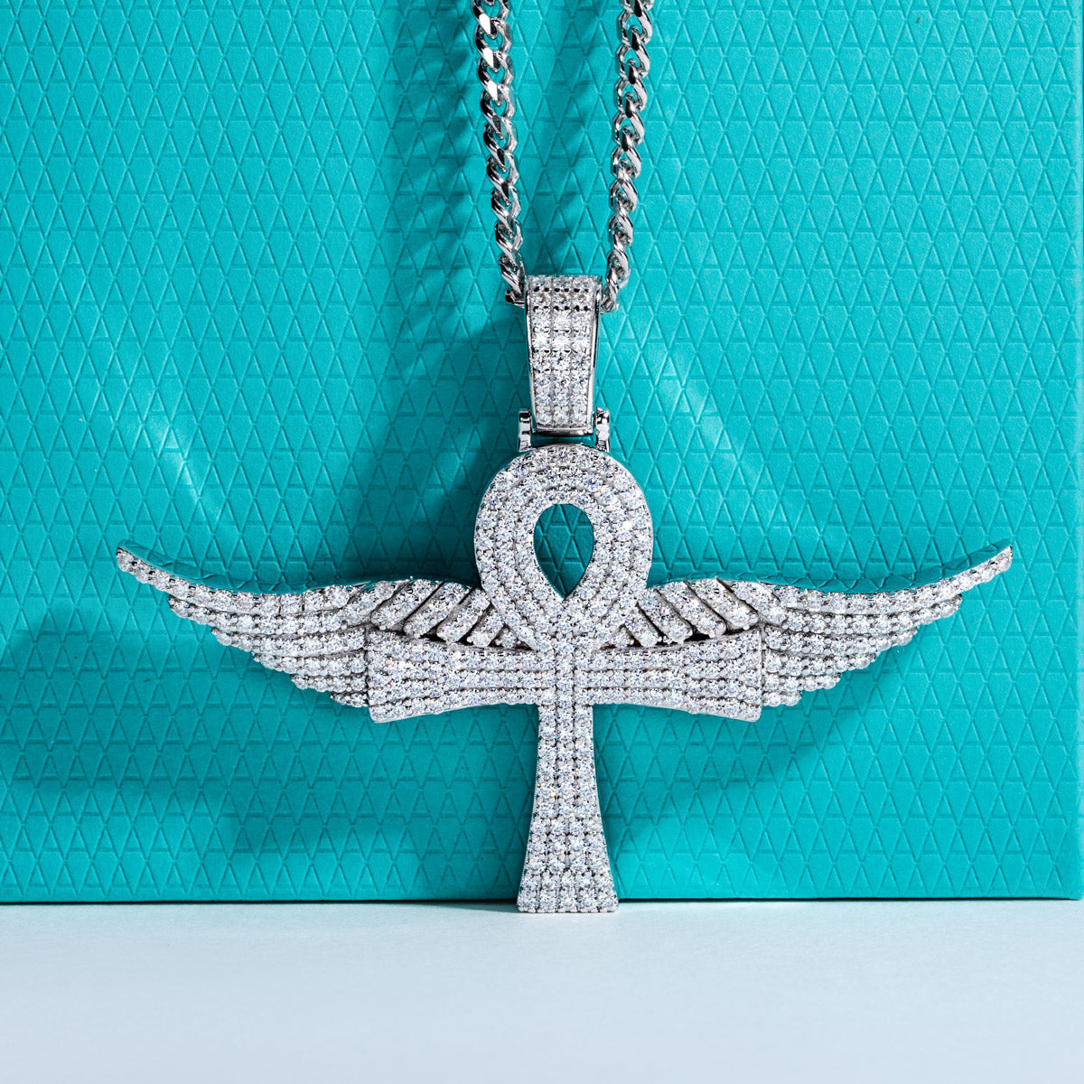 S925 Silver Moissanite Hip-hop Ankh Angel Wing Pendant