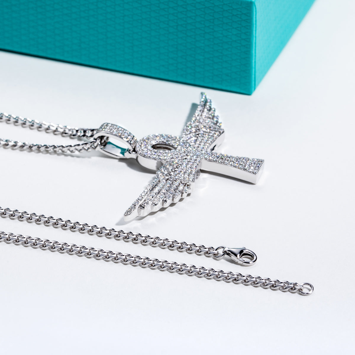 S925 Silver Moissanite Hip-hop Ankh Angel Wing Pendant