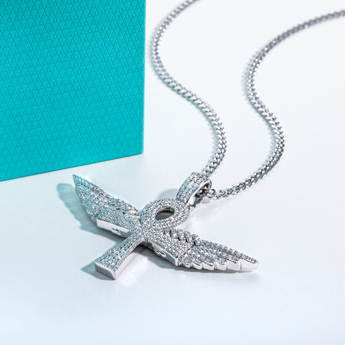 S925 Silver Moissanite Hip-hop Ankh Angel Wing Pendant
