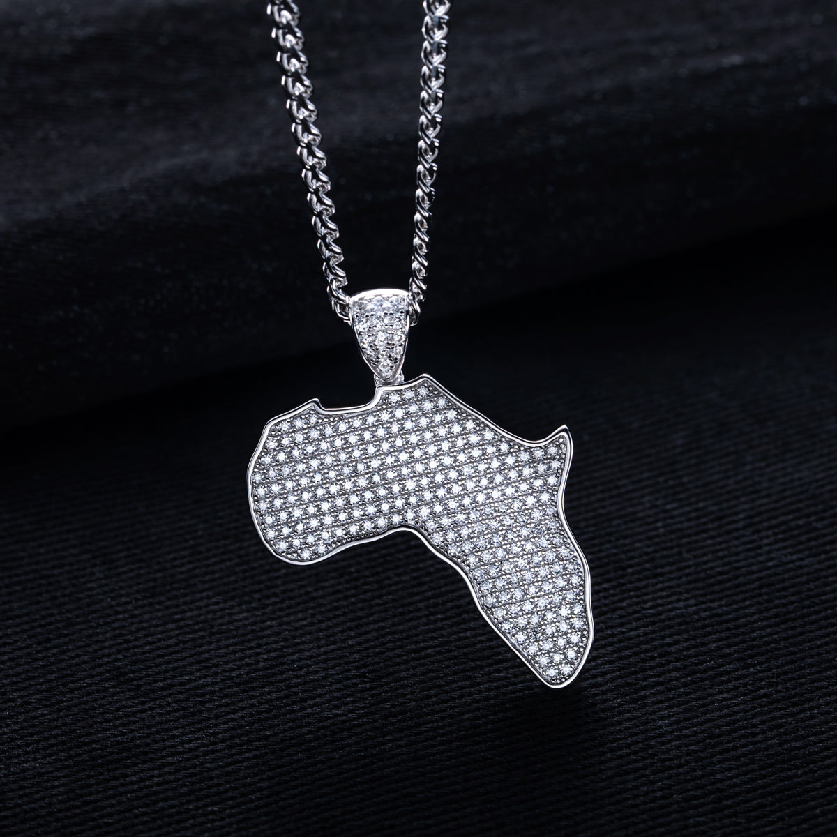 S925 Moissanite Hip Hop African Map Pendant