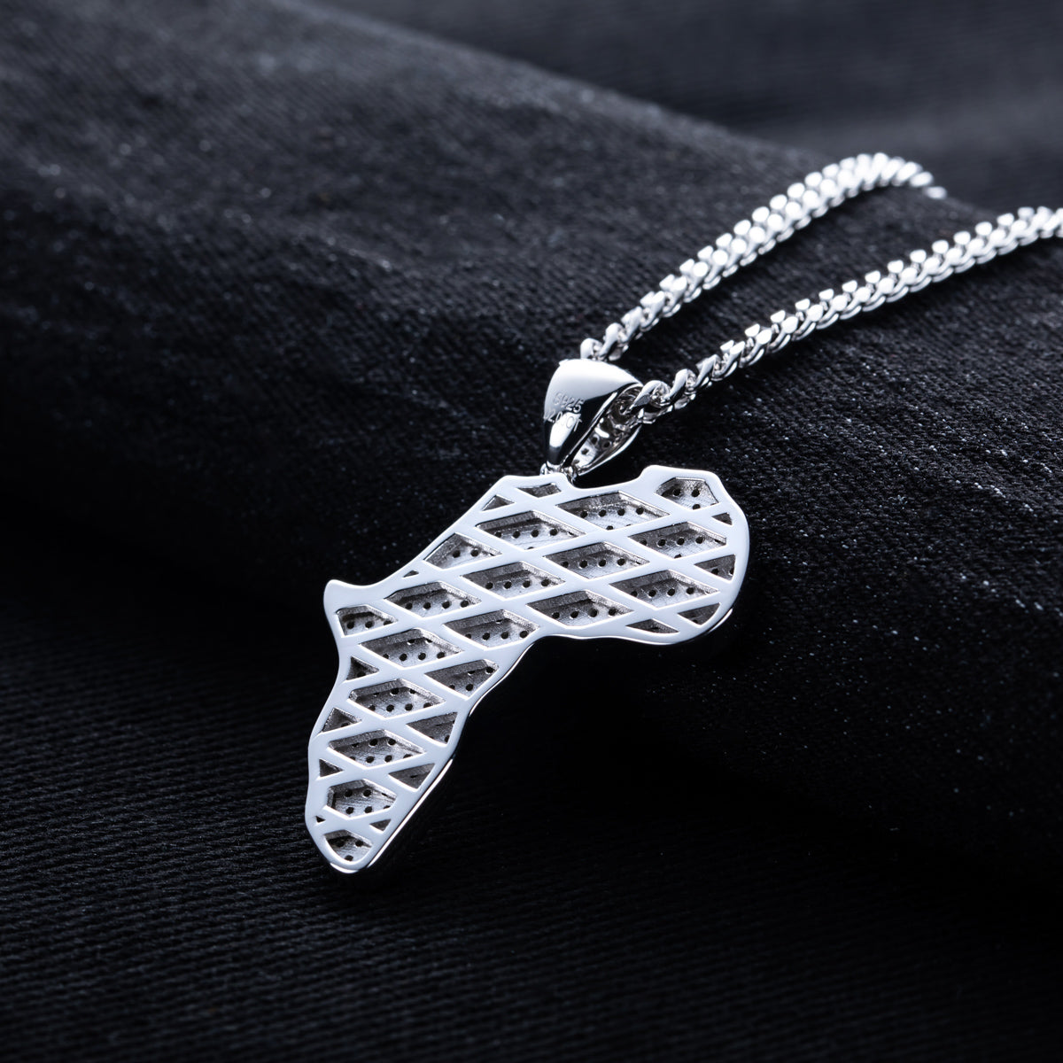 S925 Moissanite Hip Hop African Map Pendant