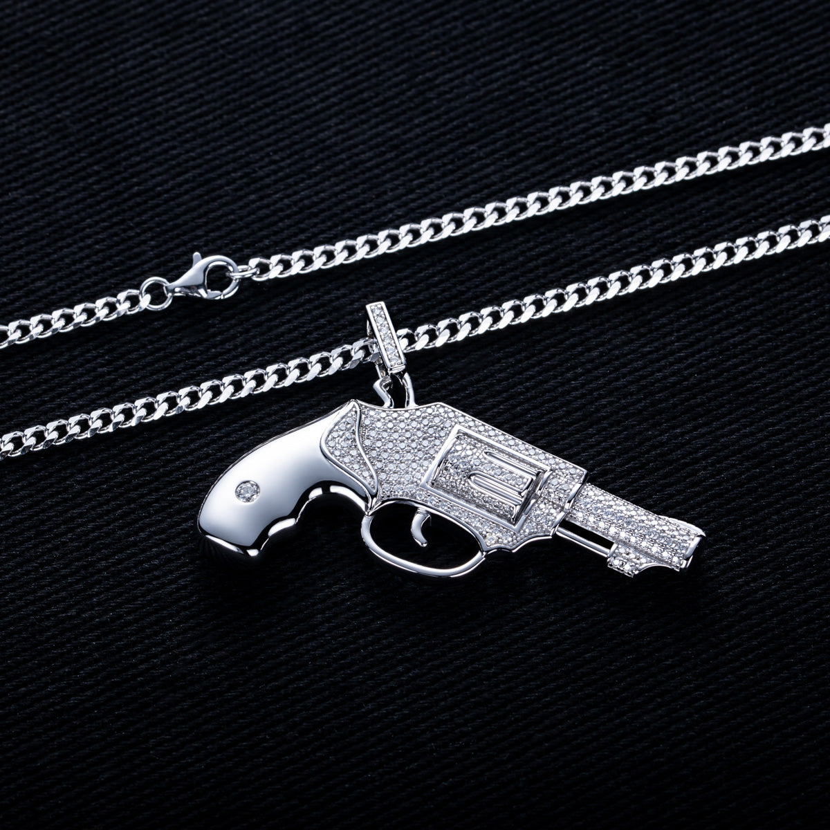 S925 Silver Moissanite Hip Hop Pistol Pendant