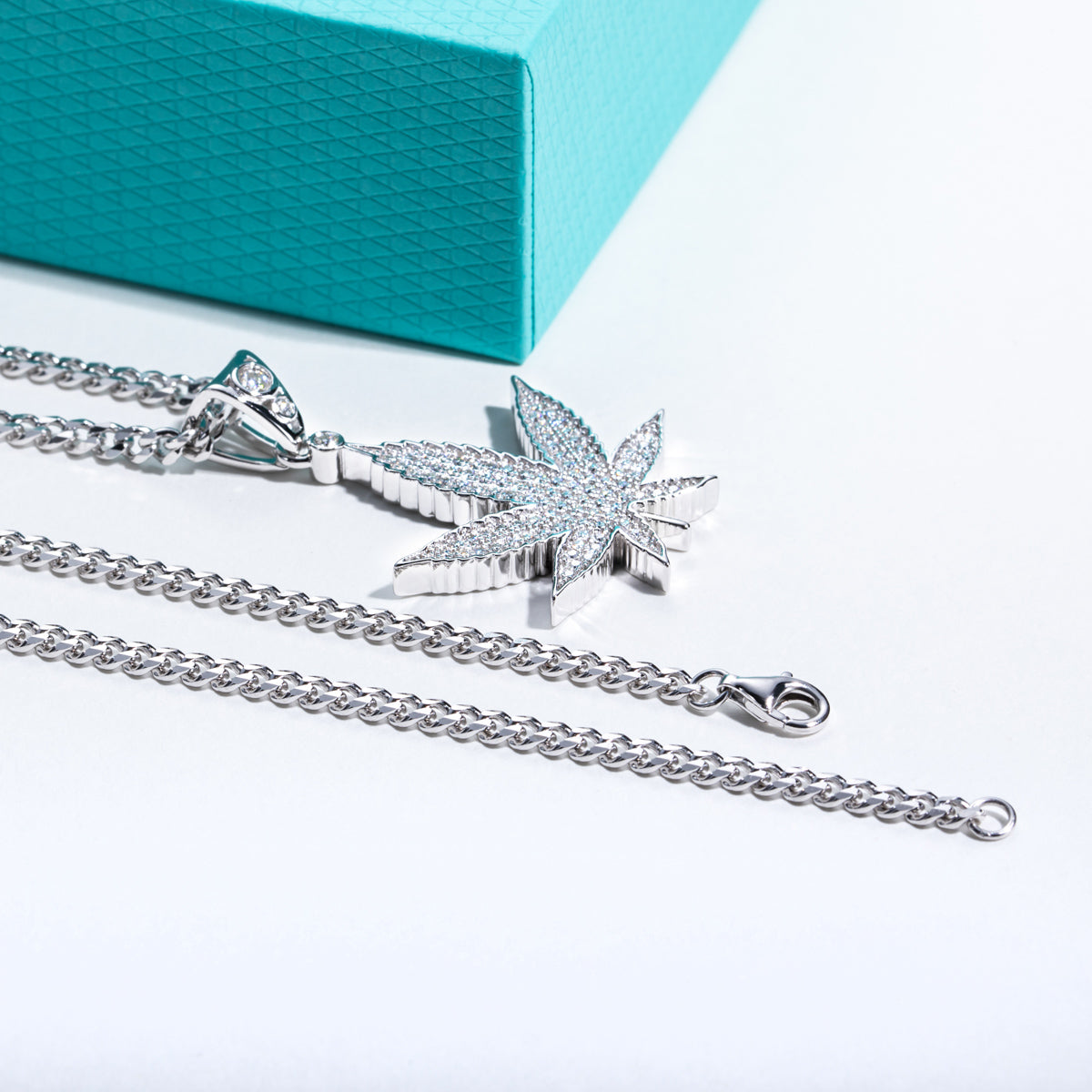 S925 Moissanite Maple Leaf Pendant with 60cm Stainless Steel Chain