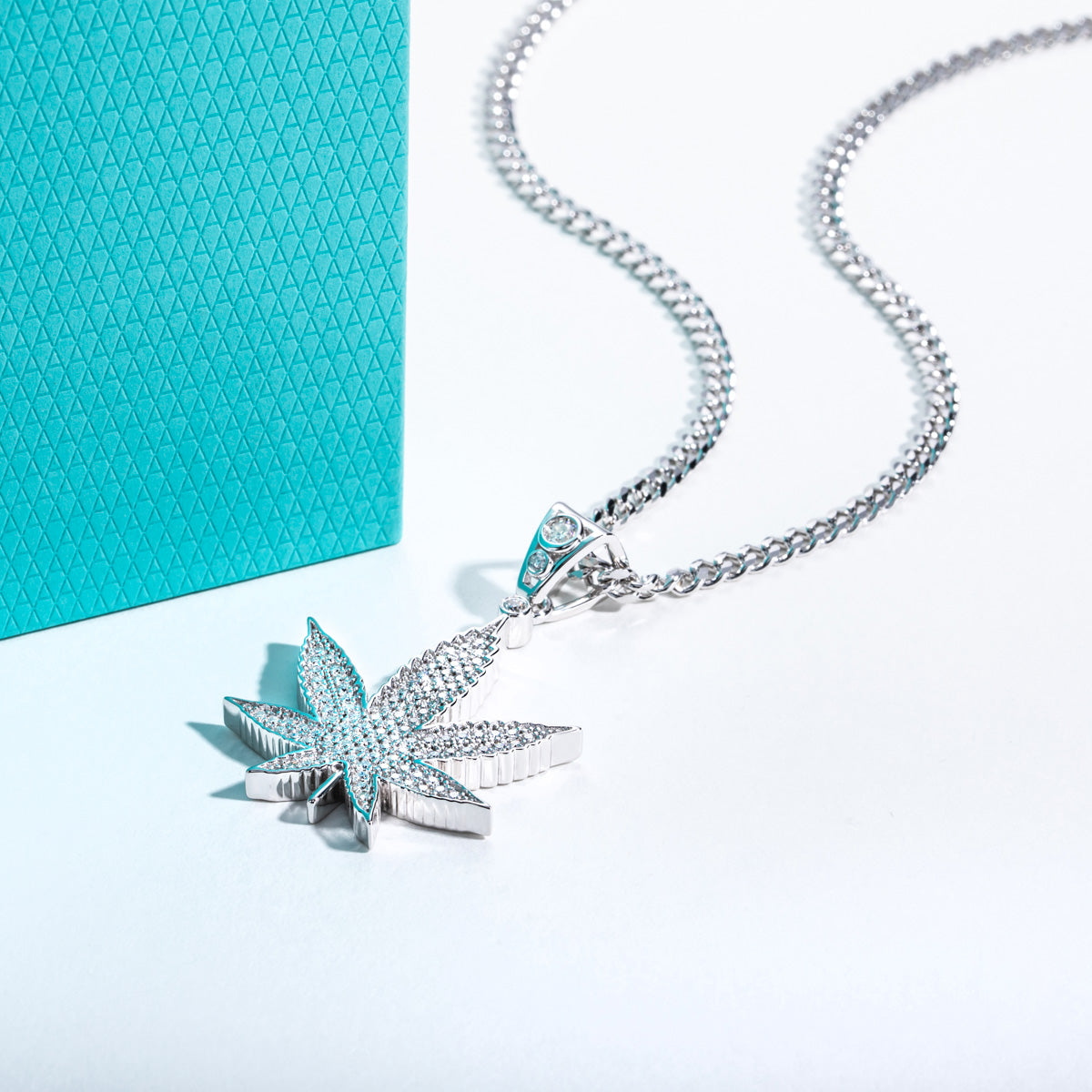 S925 Moissanite Maple Leaf Pendant with 60cm Stainless Steel Chain