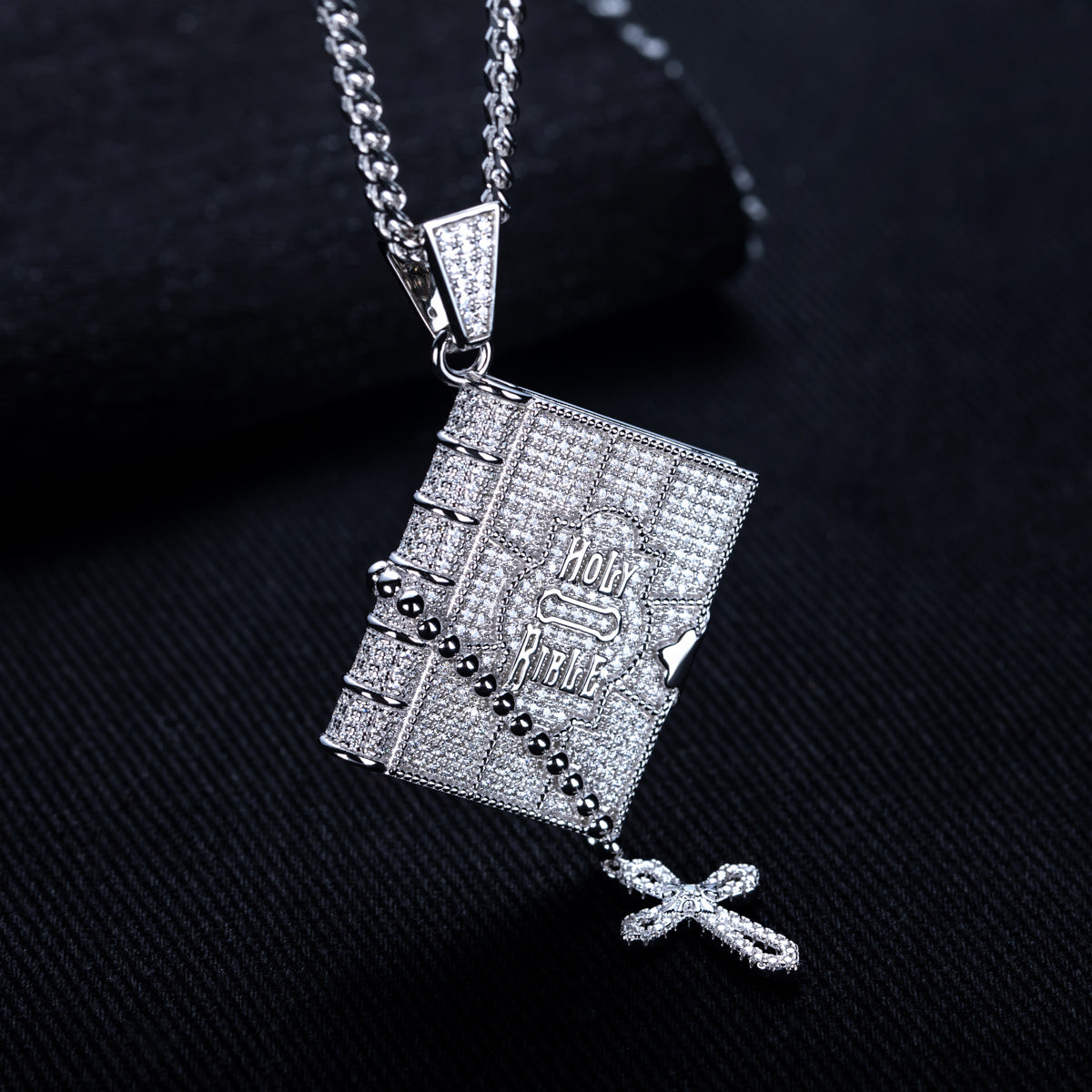 S925 Silver Moissanite Full Paved Bible Pendant