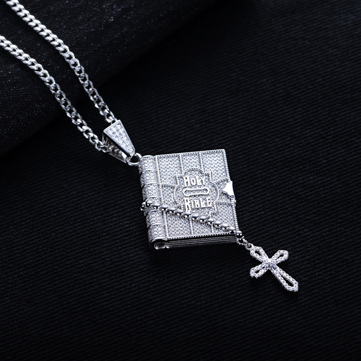 S925 Silver Moissanite Full Paved Bible Pendant