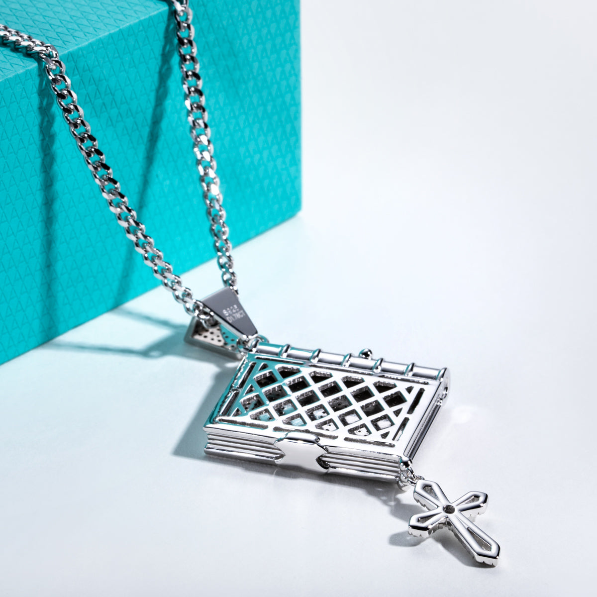 S925 Silver Moissanite Full Paved Bible Pendant