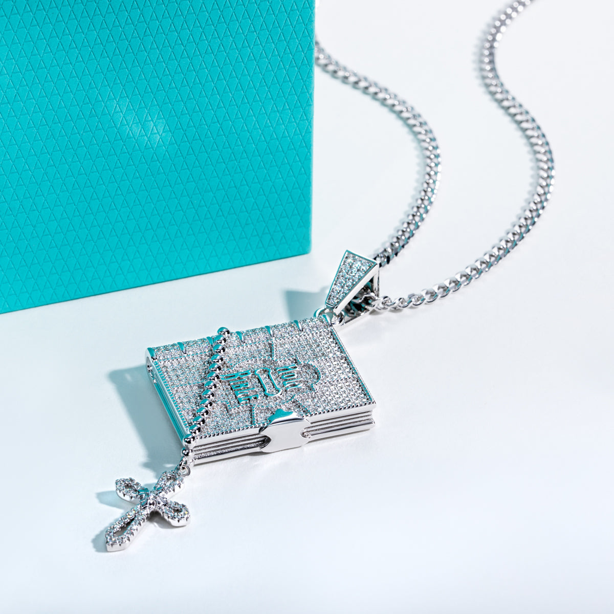 S925 Silver Moissanite Full Paved Bible Pendant
