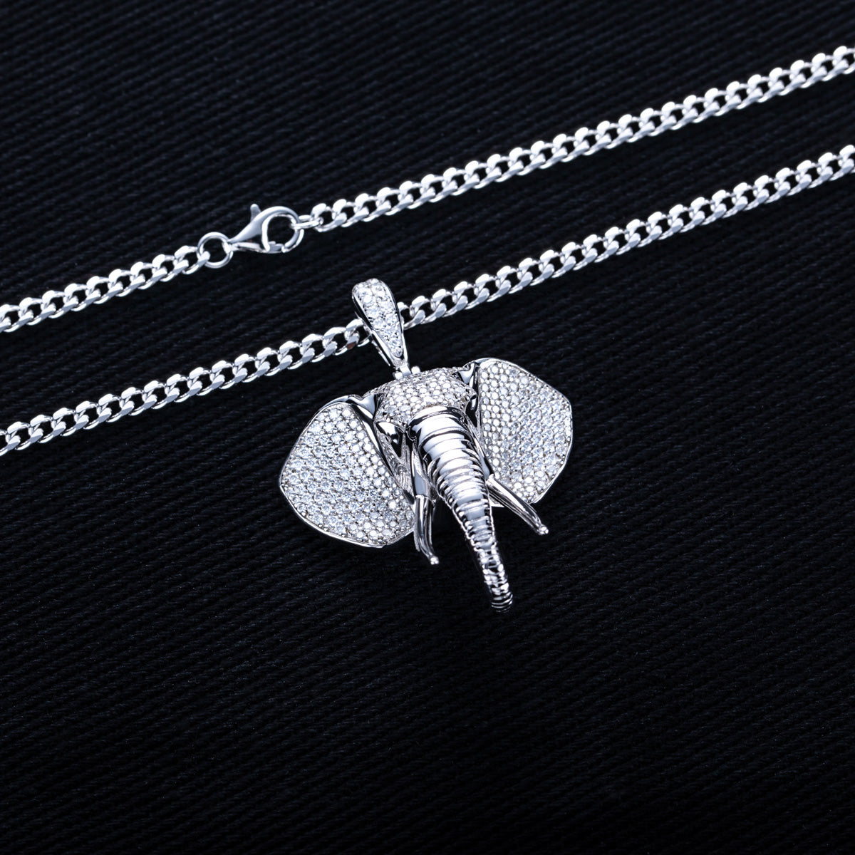 S925 Silver Moissanite 3D Elephant Head Hip-hop Pendant