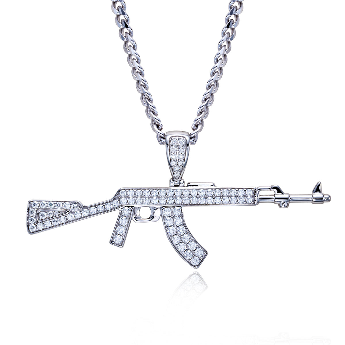 S925 Silver Moissanite AK Gun Pendant