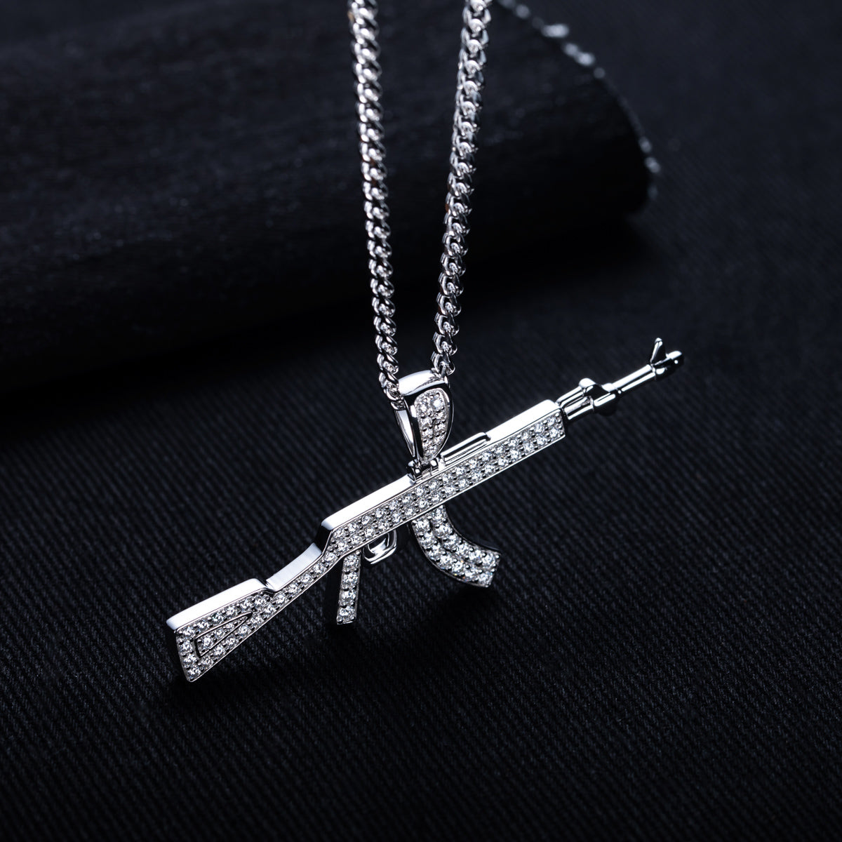 S925 Silver Moissanite AK Gun Pendant