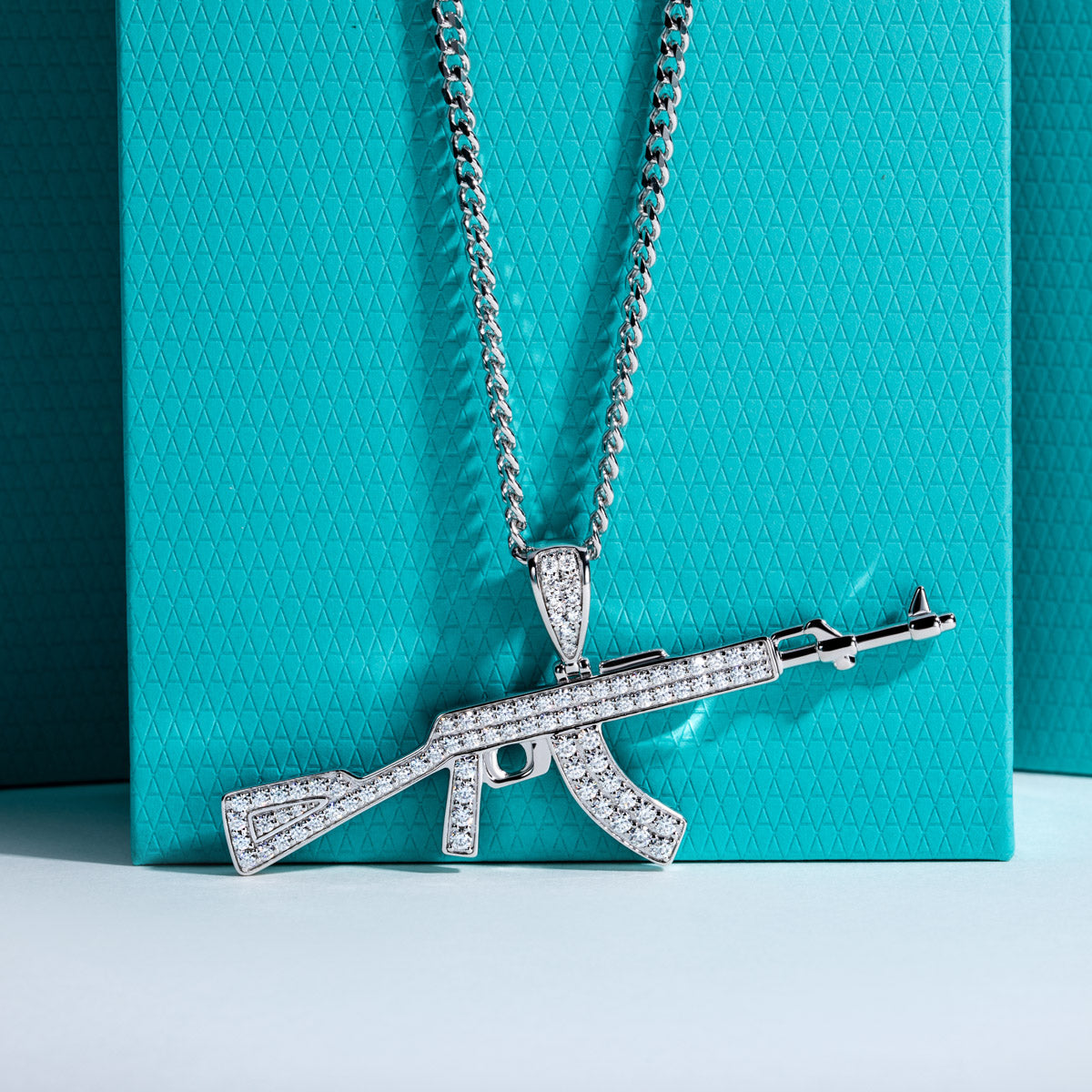 S925 Silver Moissanite AK Gun Pendant
