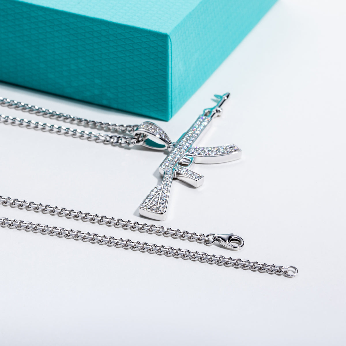 S925 Silver Moissanite AK Gun Pendant