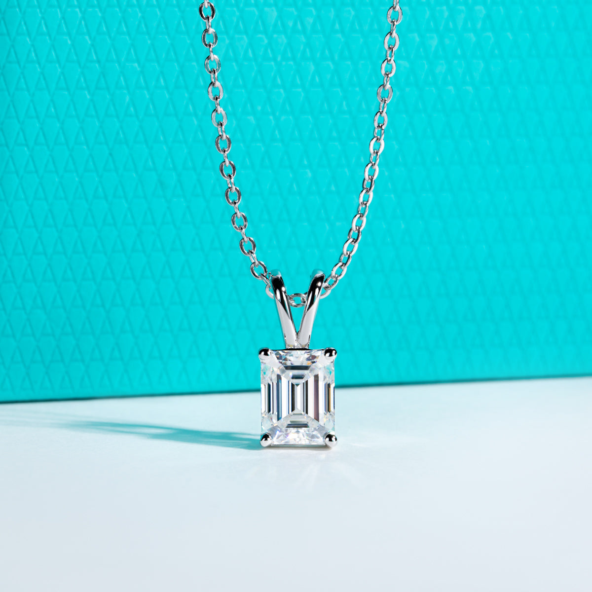 S925 Silver Moissanite Emerald Pendant