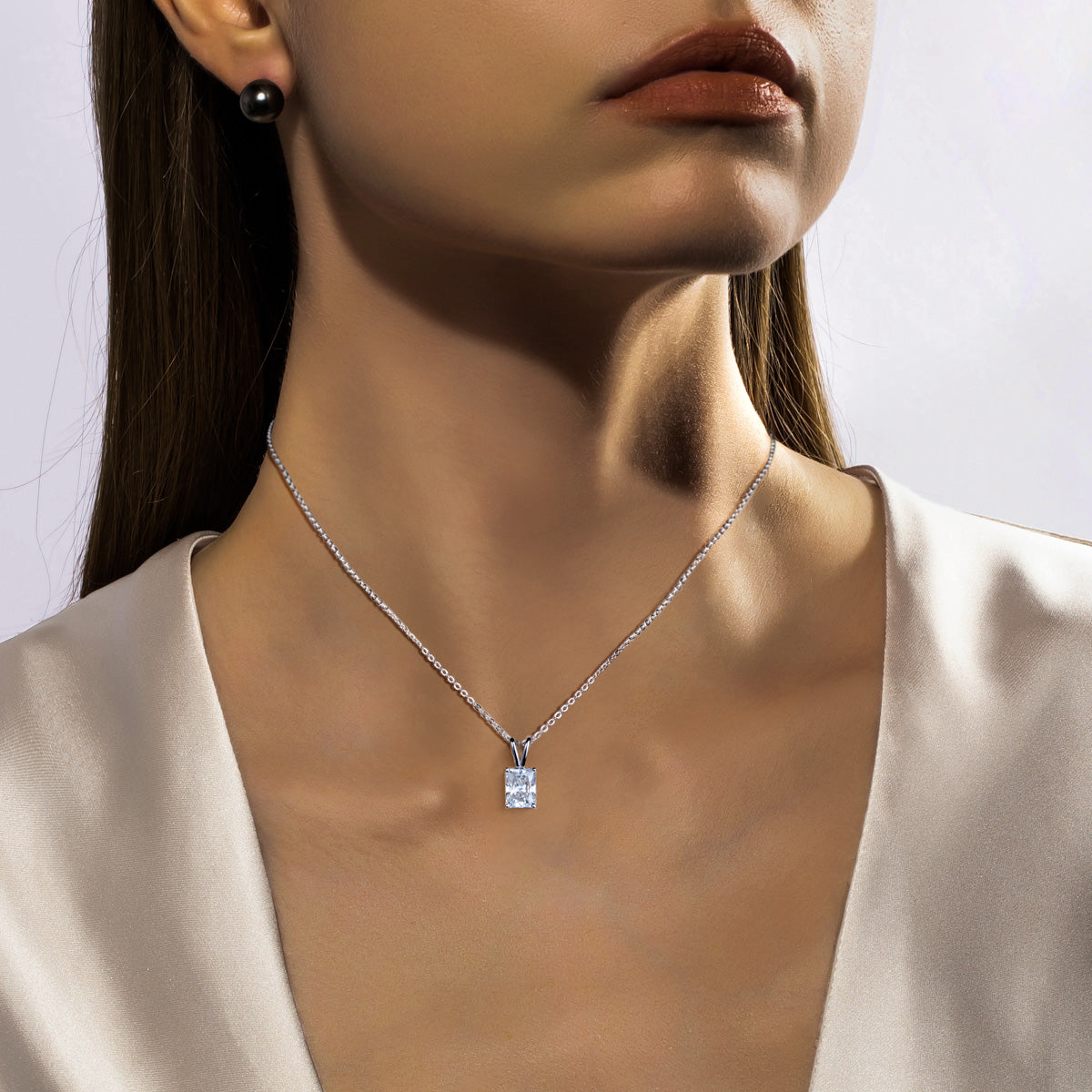 S925 Silver Radiant Cut Moissanite Pendant