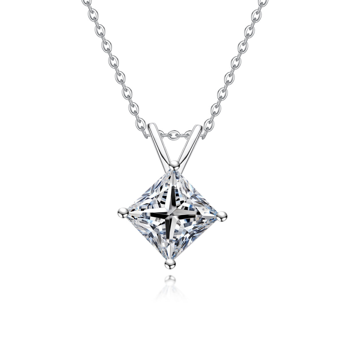 S925 Silver Princess Cut Moissanite Pendant