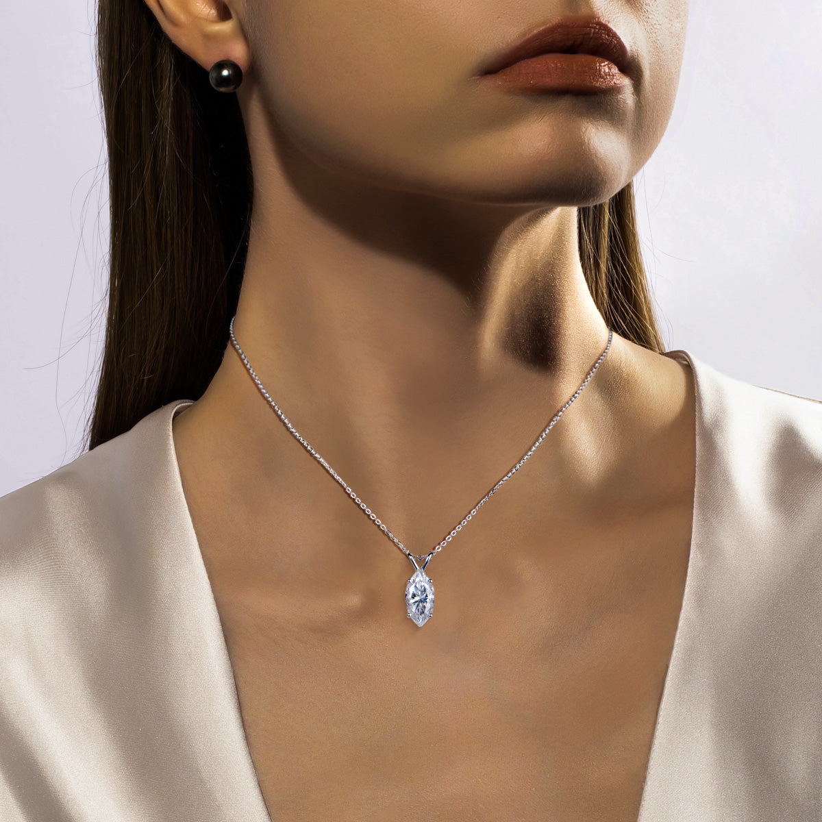 Marquise Moissanite Pendant in S925 Sterling Silver
