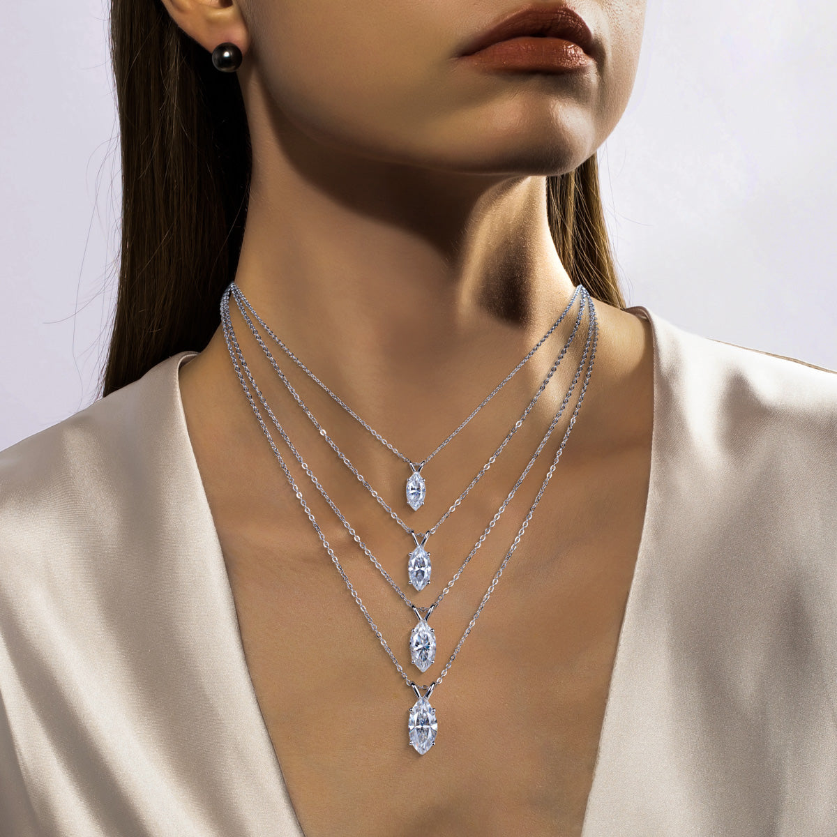 Marquise Moissanite Pendant in S925 Sterling Silver