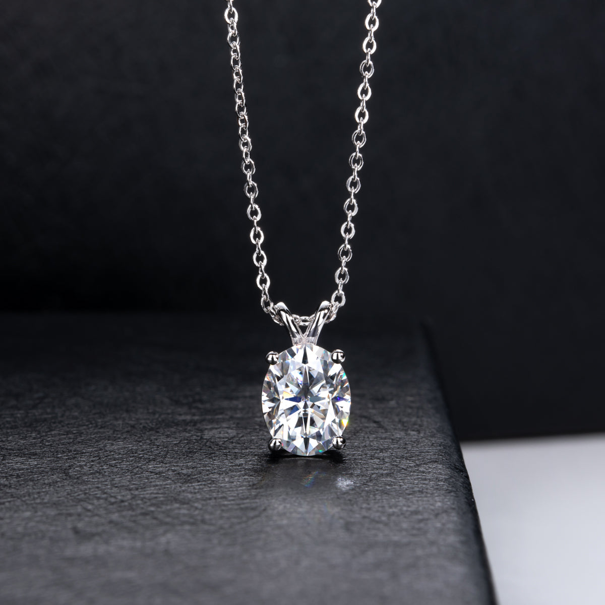 S925 Sterling Silver Oval Moissanite Clavicle Necklace