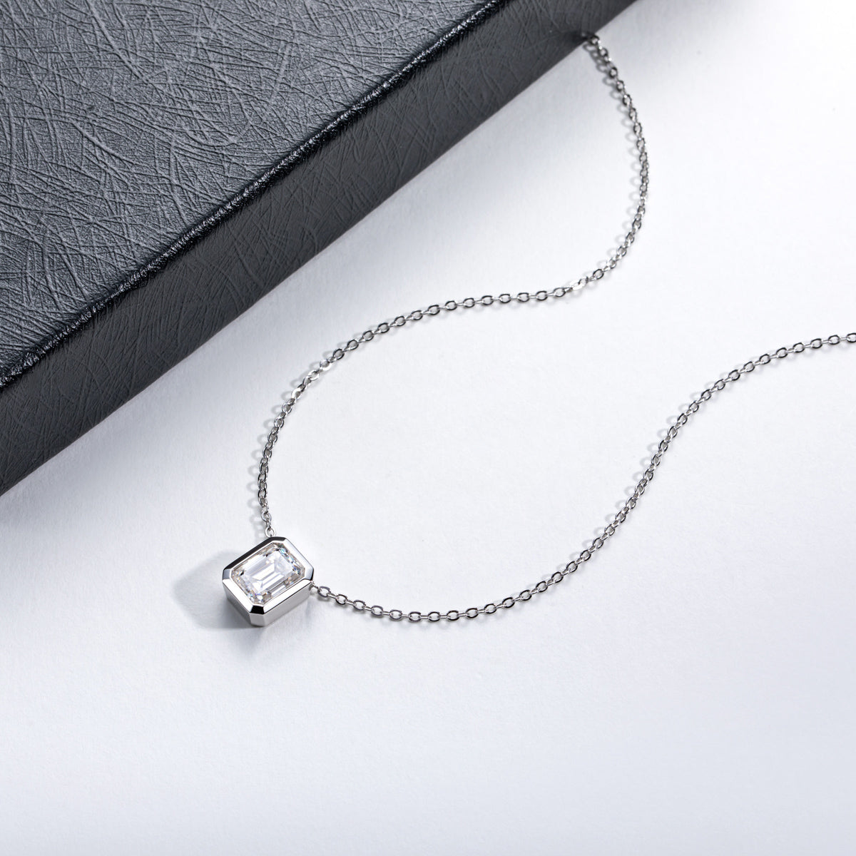 S925 Silver Moissanite Emerald Pendant