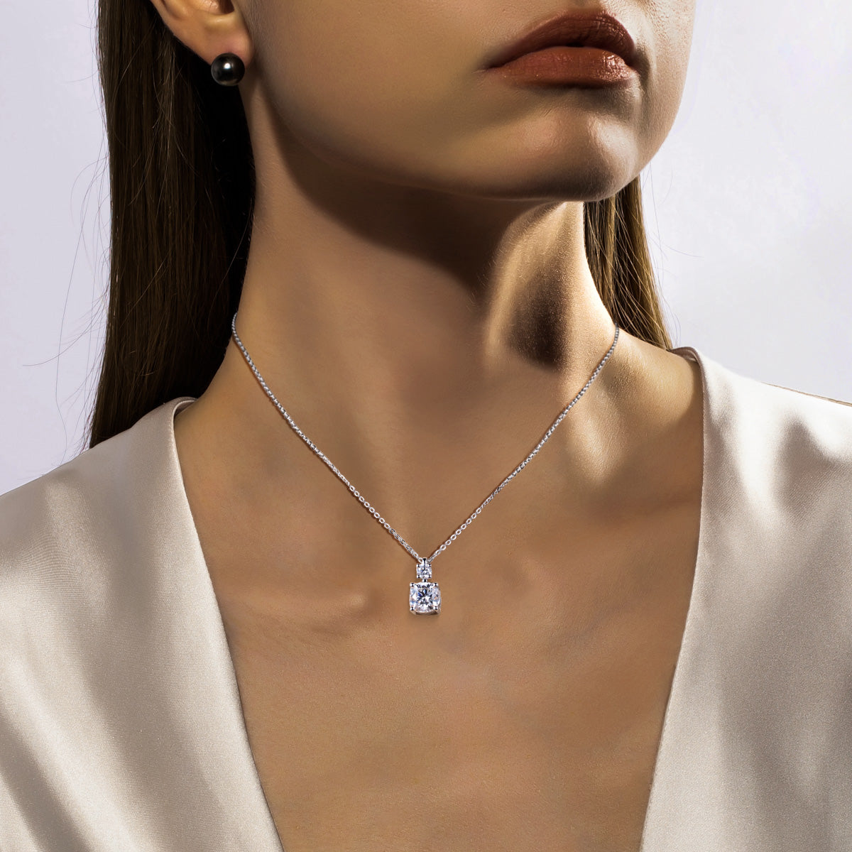 S925 Sterling‑Silver Square‑Cut Moissanite Pendant