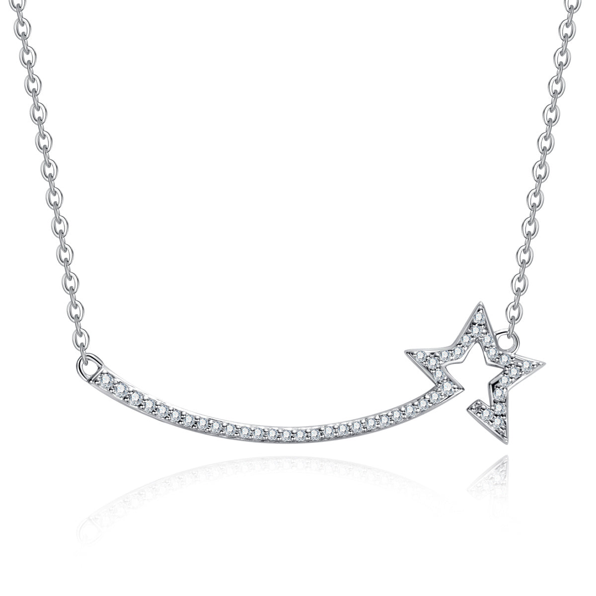 S925‑Sterling Silver Round Moissanite Meteor Smile Collarbone Necklace