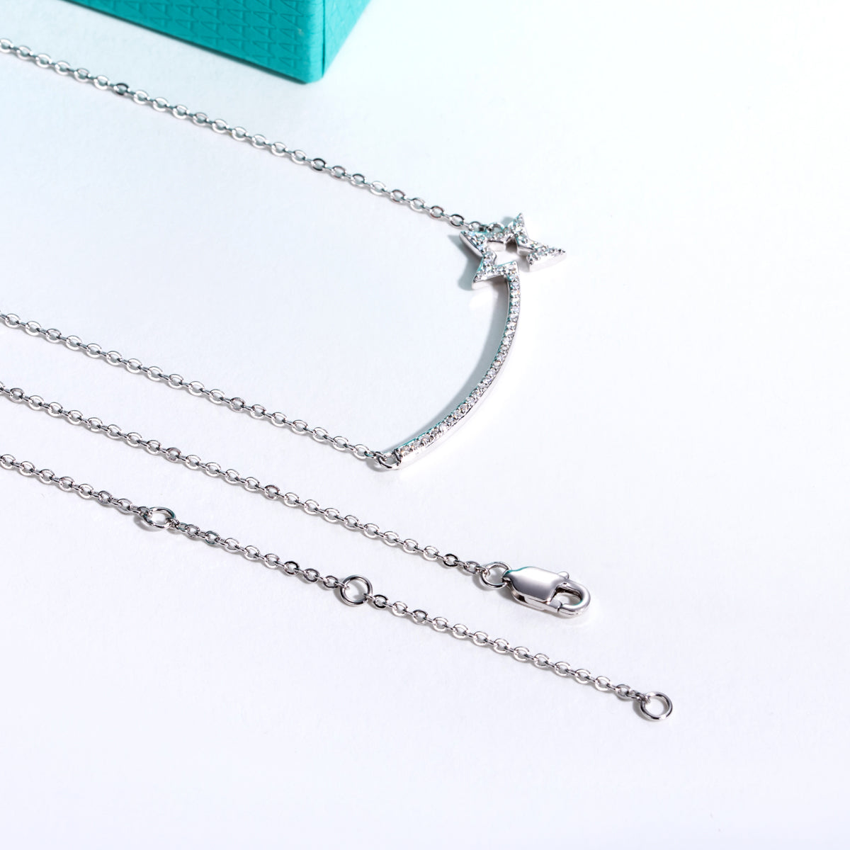 S925‑Sterling Silver Round Moissanite Meteor Smile Collarbone Necklace