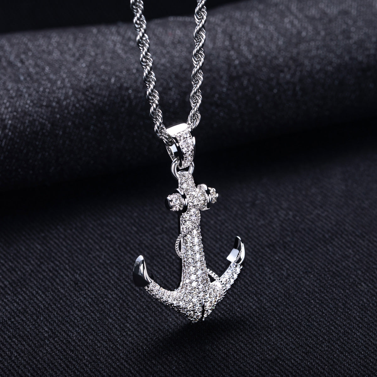 S925‑Sterling Silver Moissanite Hip‑Hop Large Anchor Pendant