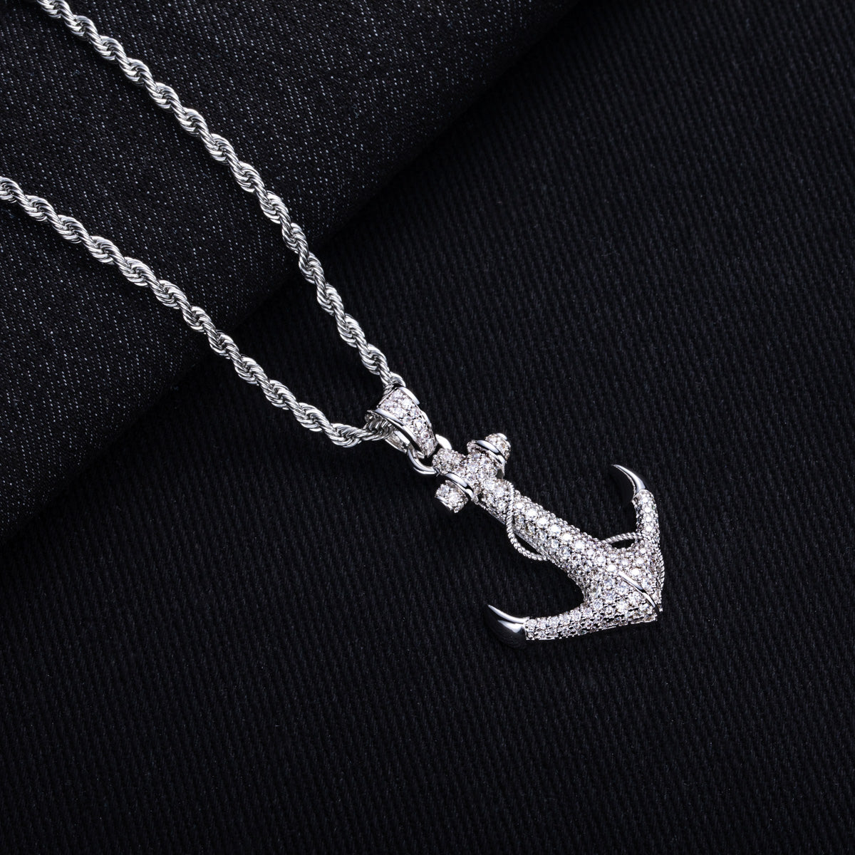 S925‑Sterling Silver Moissanite Hip‑Hop Large Anchor Pendant