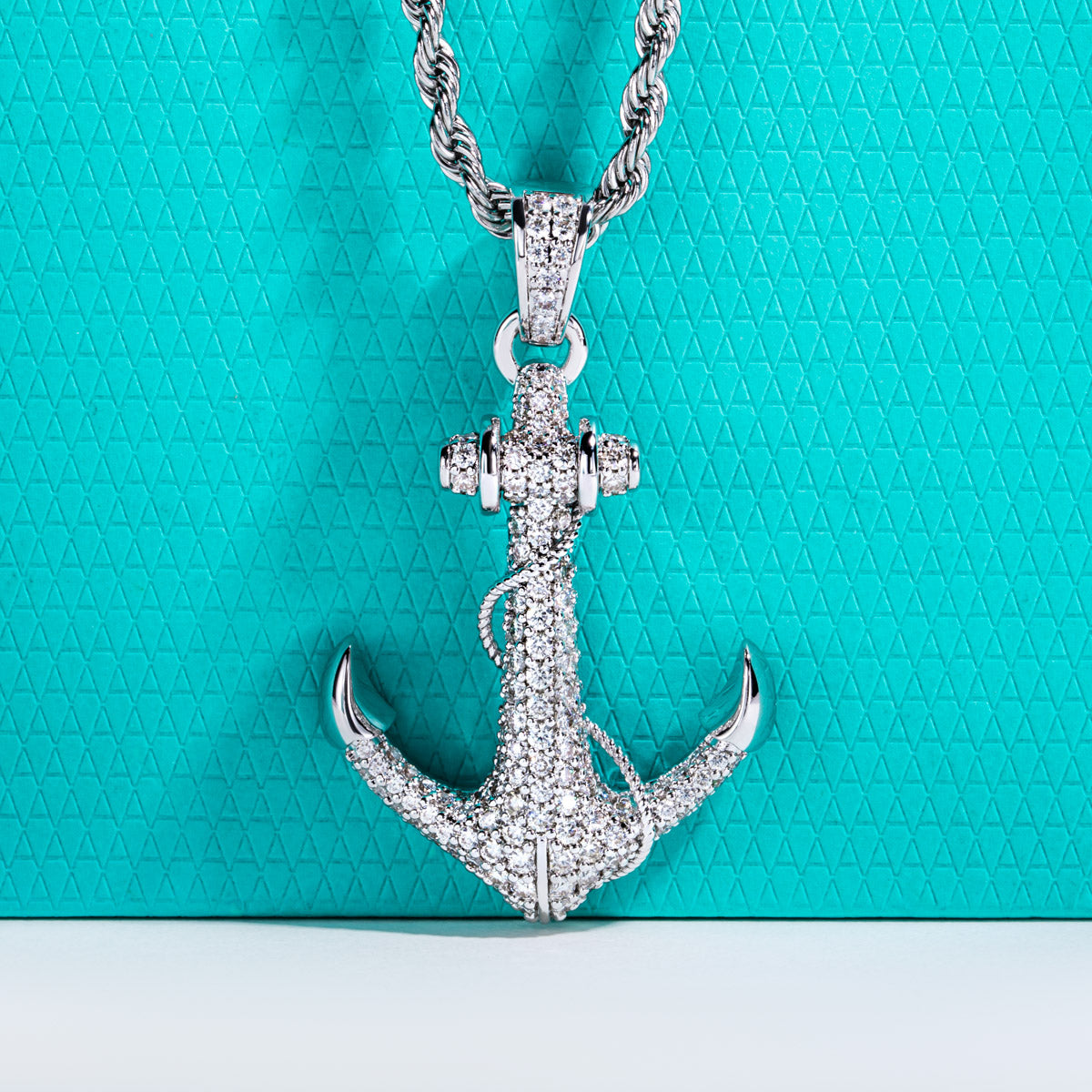 S925‑Sterling Silver Moissanite Hip‑Hop Large Anchor Pendant