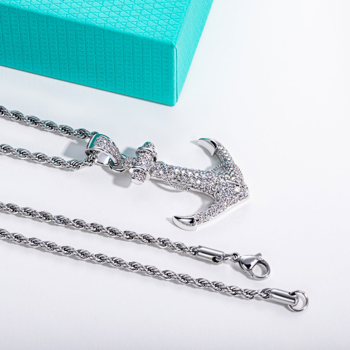 S925‑Sterling Silver Moissanite Hip‑Hop Large Anchor Pendant