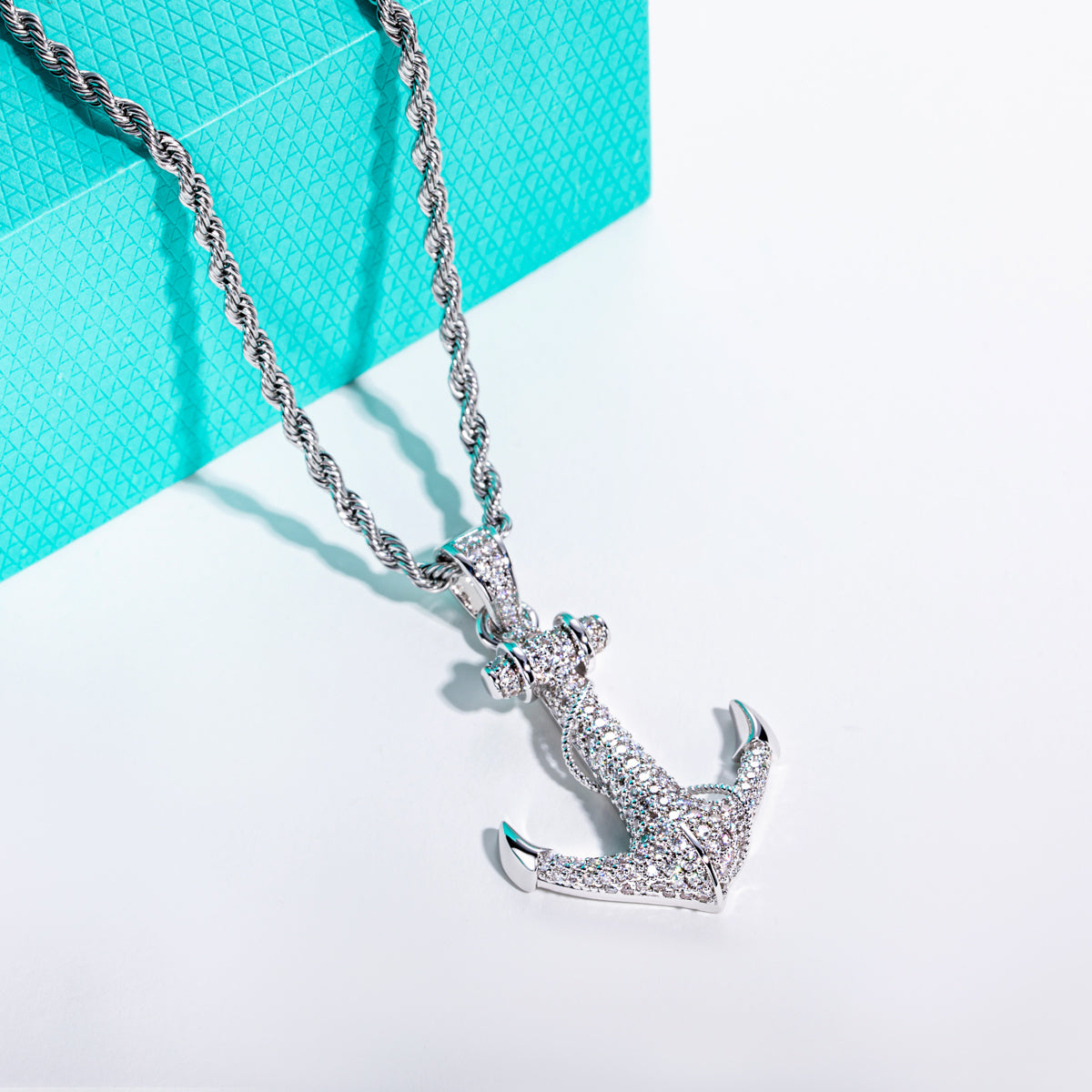 S925‑Sterling Silver Moissanite Hip‑Hop Large Anchor Pendant