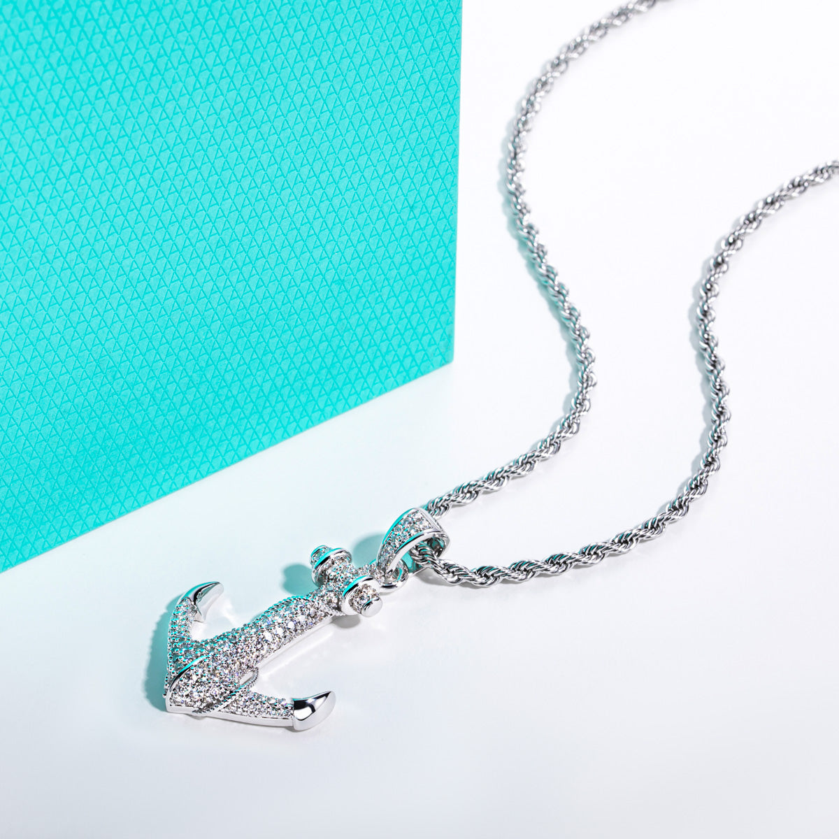 S925‑Sterling Silver Moissanite Hip‑Hop Large Anchor Pendant