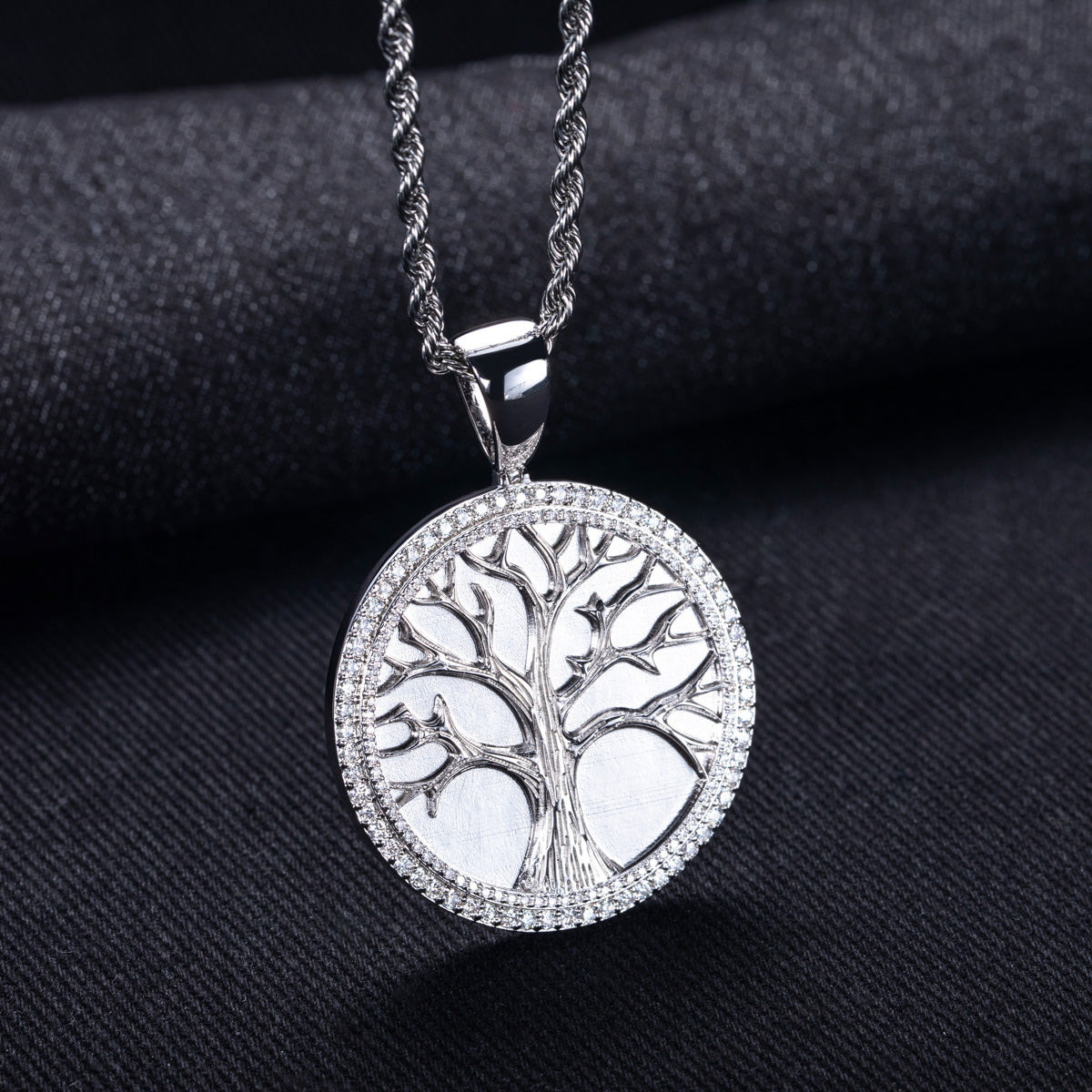 S925‑Sterling Silver Moissanite Tree‑of‑Life Hip‑Hop Pendant