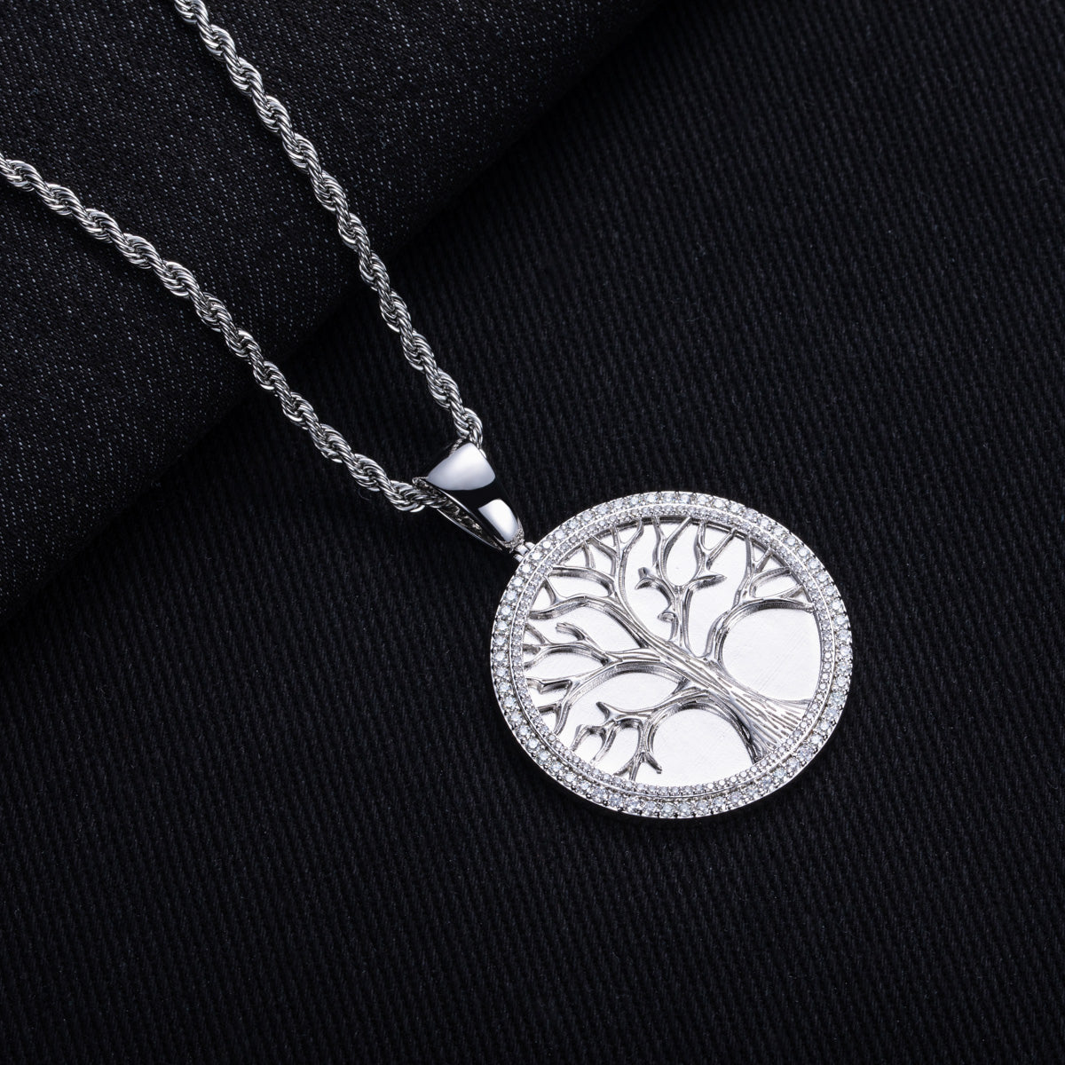 S925‑Sterling Silver Moissanite Tree‑of‑Life Hip‑Hop Pendant
