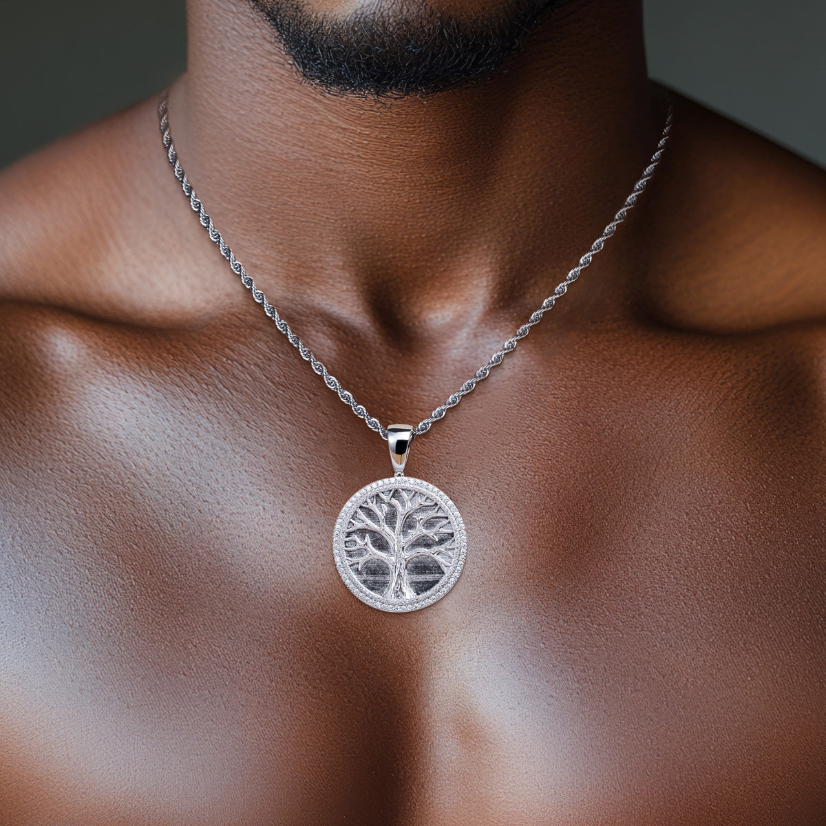 S925‑Sterling Silver Moissanite Tree‑of‑Life Hip‑Hop Pendant