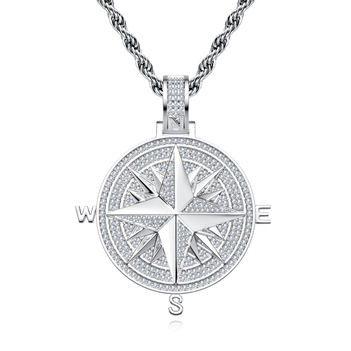 Compass‑Shaped Moissanite Hip‑Hop Pendant