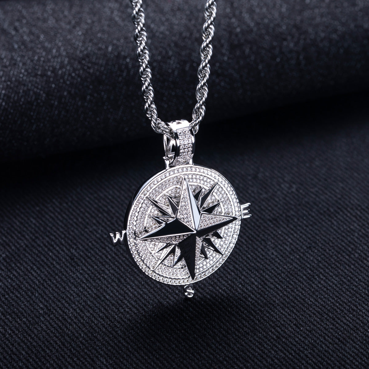 Compass‑Shaped Moissanite Hip‑Hop Pendant