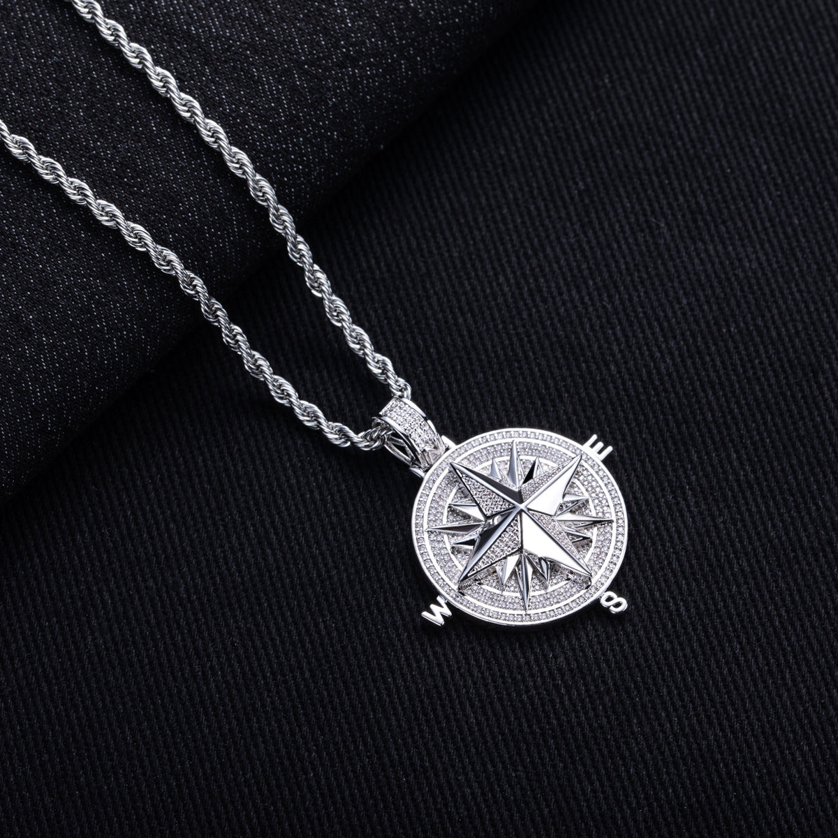 Compass‑Shaped Moissanite Hip‑Hop Pendant