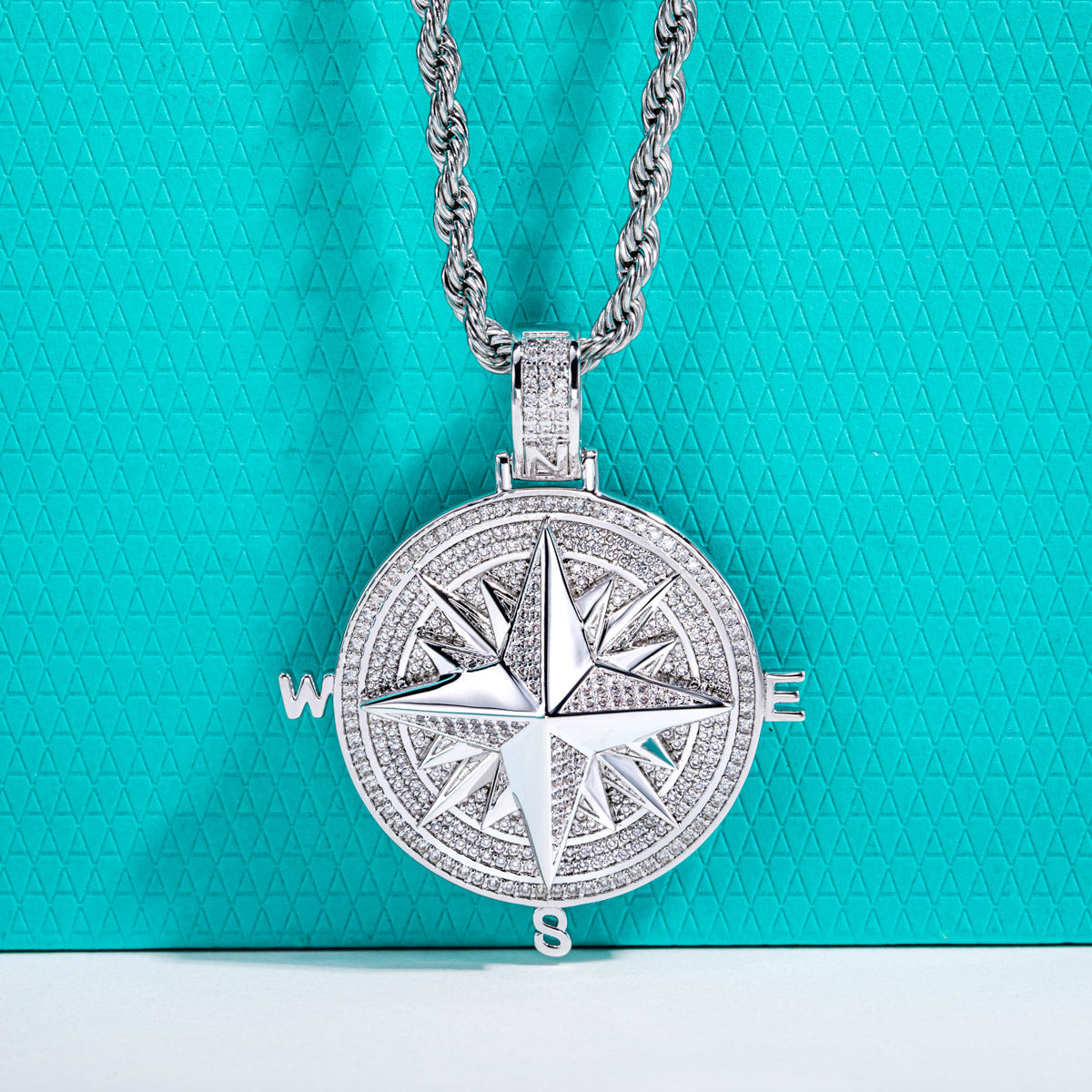 Compass‑Shaped Moissanite Hip‑Hop Pendant