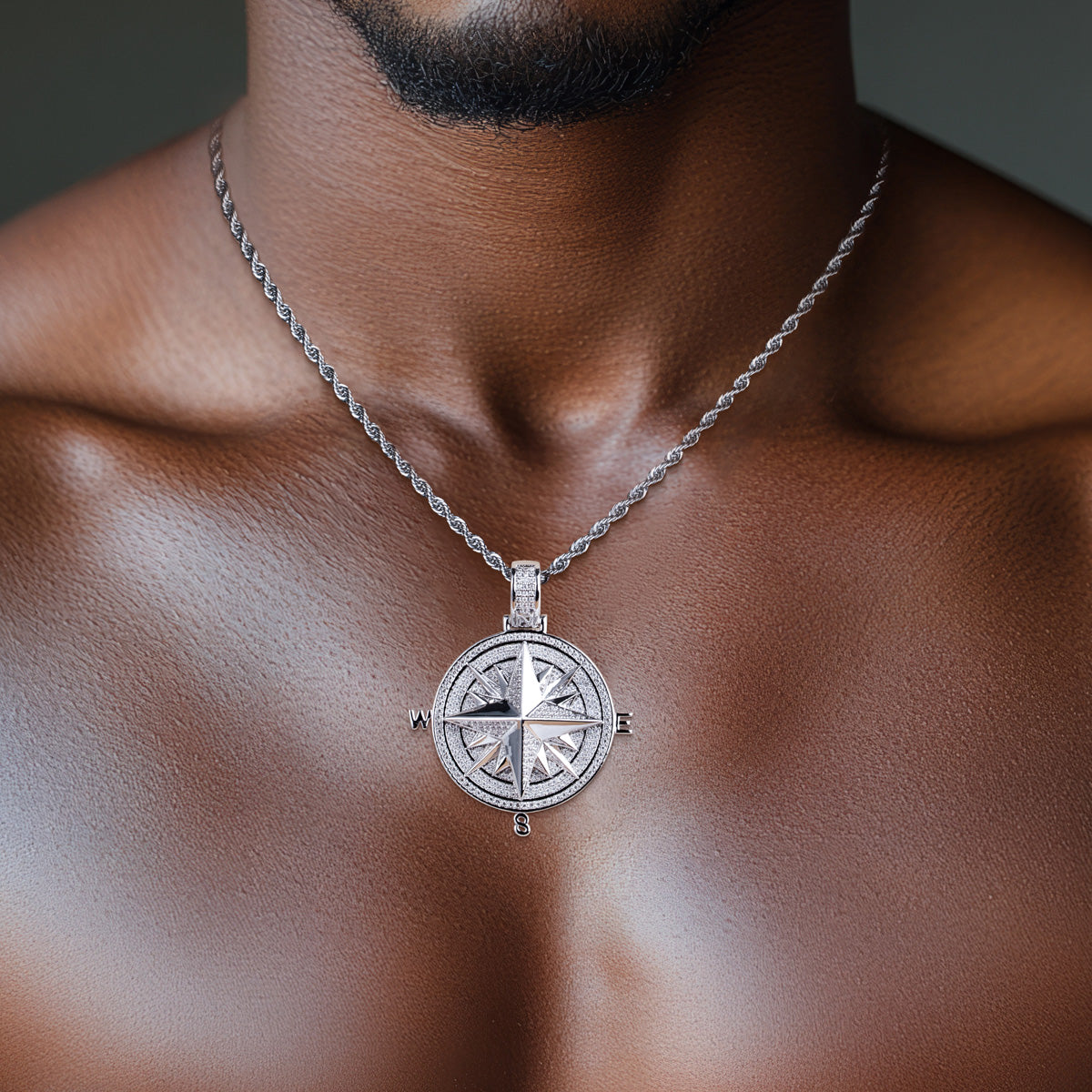 Compass‑Shaped Moissanite Hip‑Hop Pendant