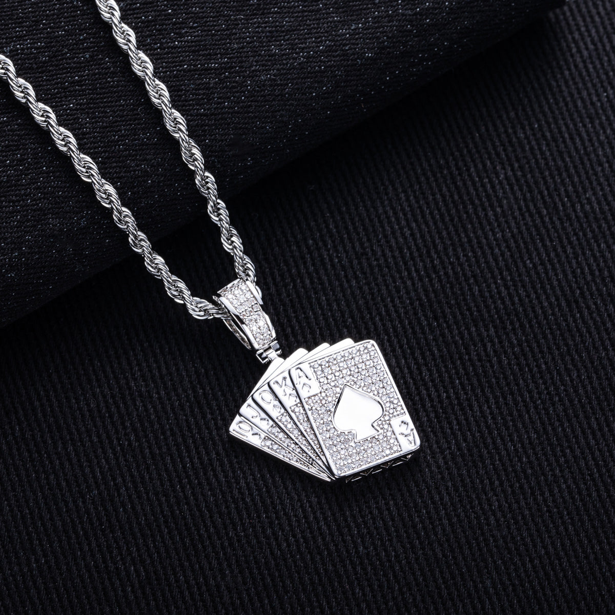 Made Moissanite Enamel Full‑Pavé Hip‑Hop Poker Card Pendant