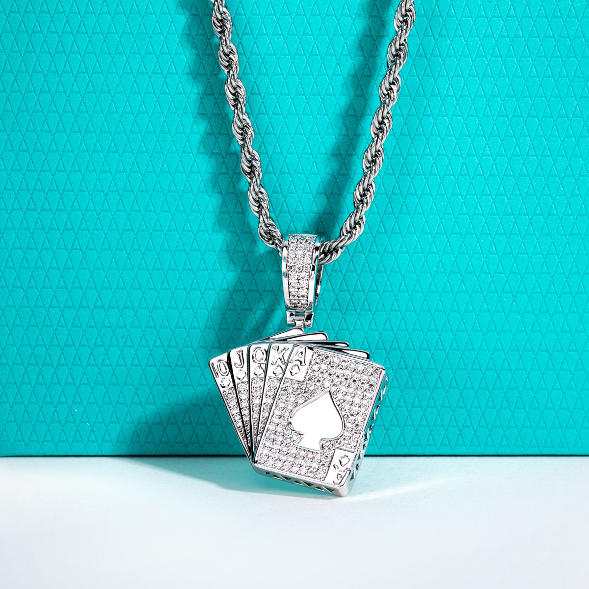 Made Moissanite Enamel Full‑Pavé Hip‑Hop Poker Card Pendant