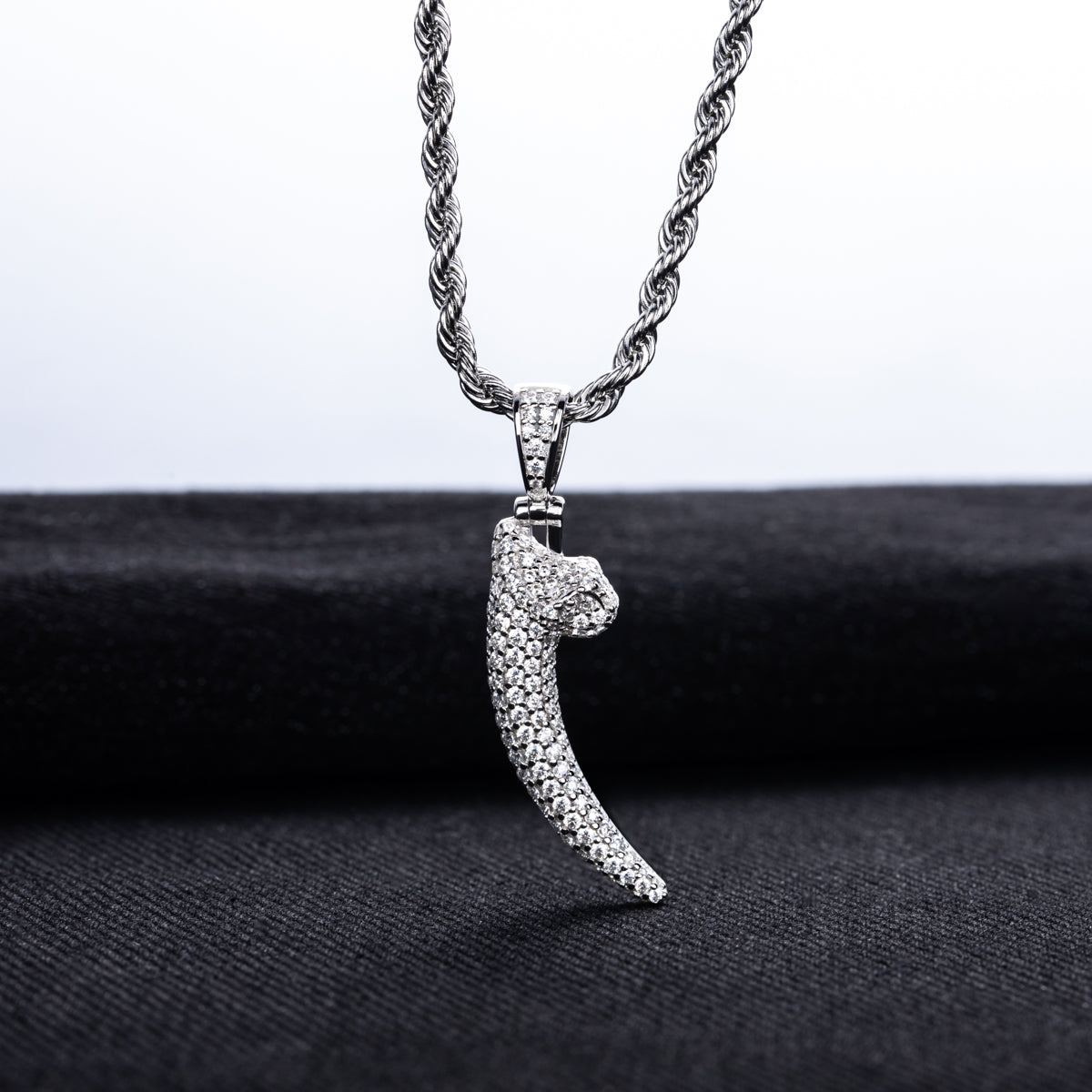 S925‑Silver Moissanite Fully‑Paved Hip‑Hop Wolf‑Tooth Pendant