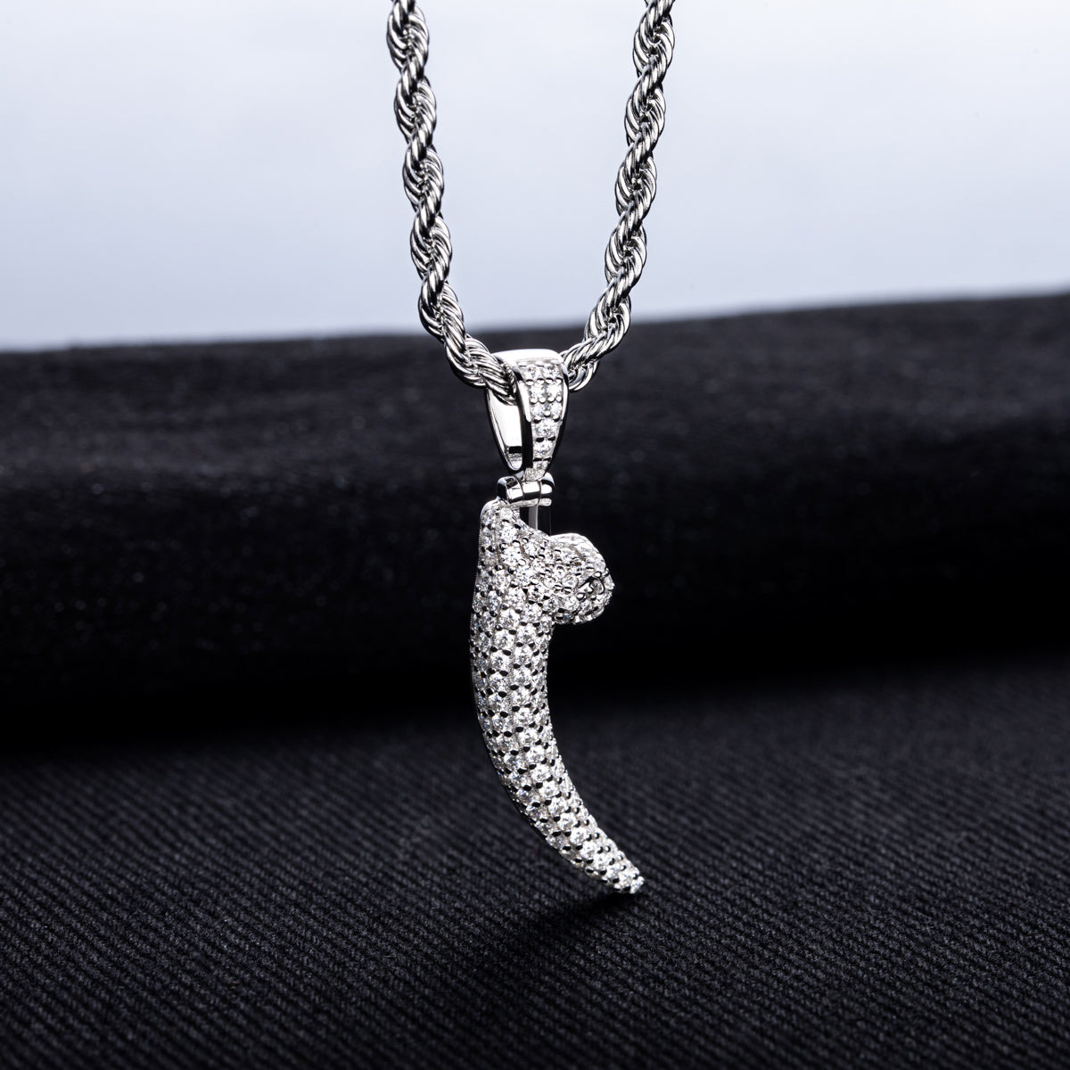 S925‑Silver Moissanite Fully‑Paved Hip‑Hop Wolf‑Tooth Pendant