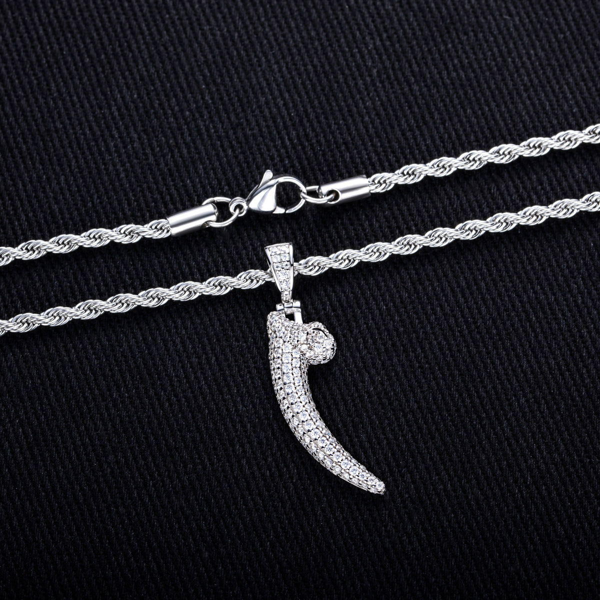 S925‑Silver Moissanite Fully‑Paved Hip‑Hop Wolf‑Tooth Pendant