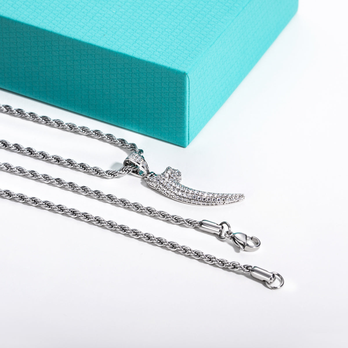 S925‑Silver Moissanite Fully‑Paved Hip‑Hop Wolf‑Tooth Pendant