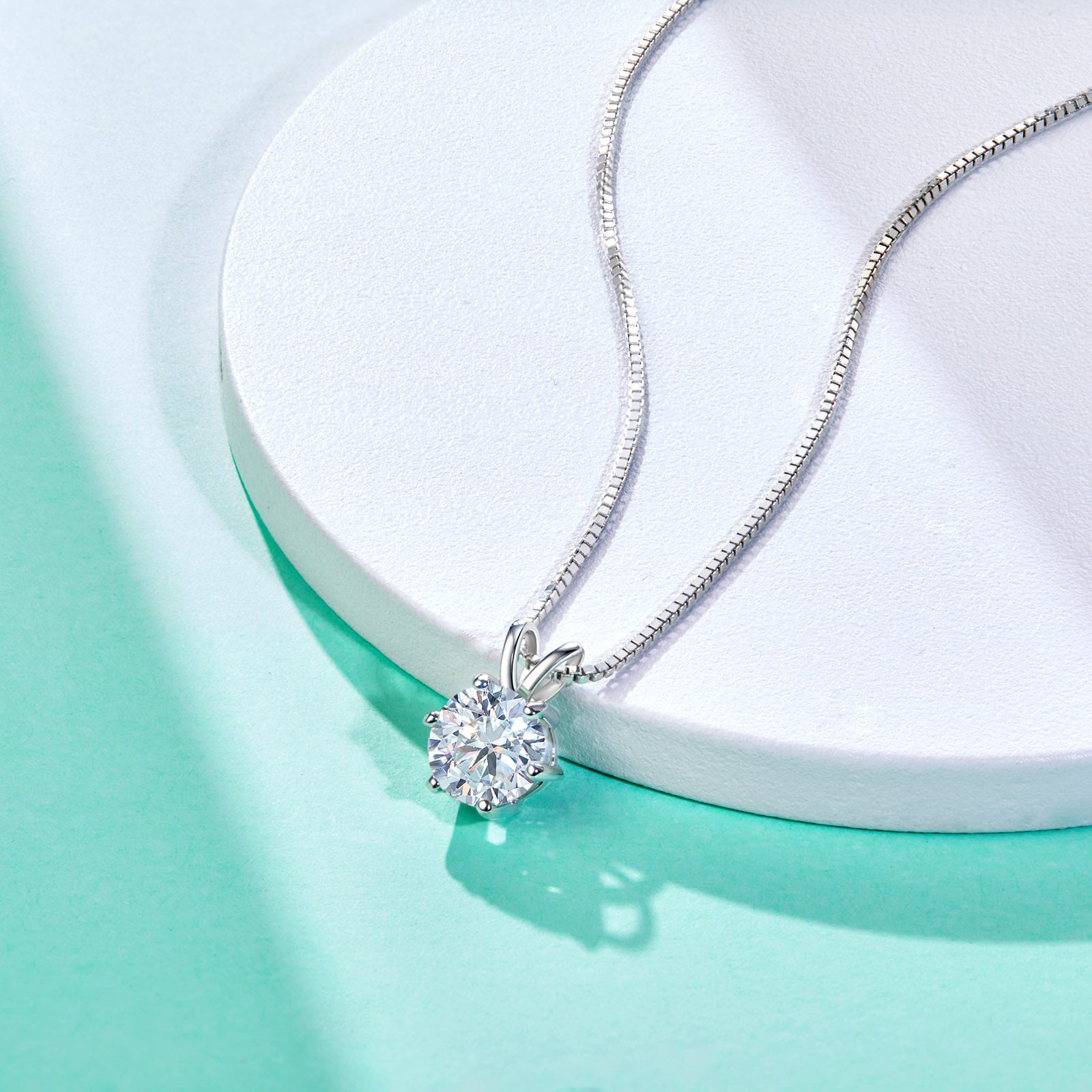 AnuClub 6.5mm Moissanite Pendant Necklace 1CT D Color VVS1 Round Cut Lab Diamond 14K Gold Plated Silver Necklace for Women with Certificate