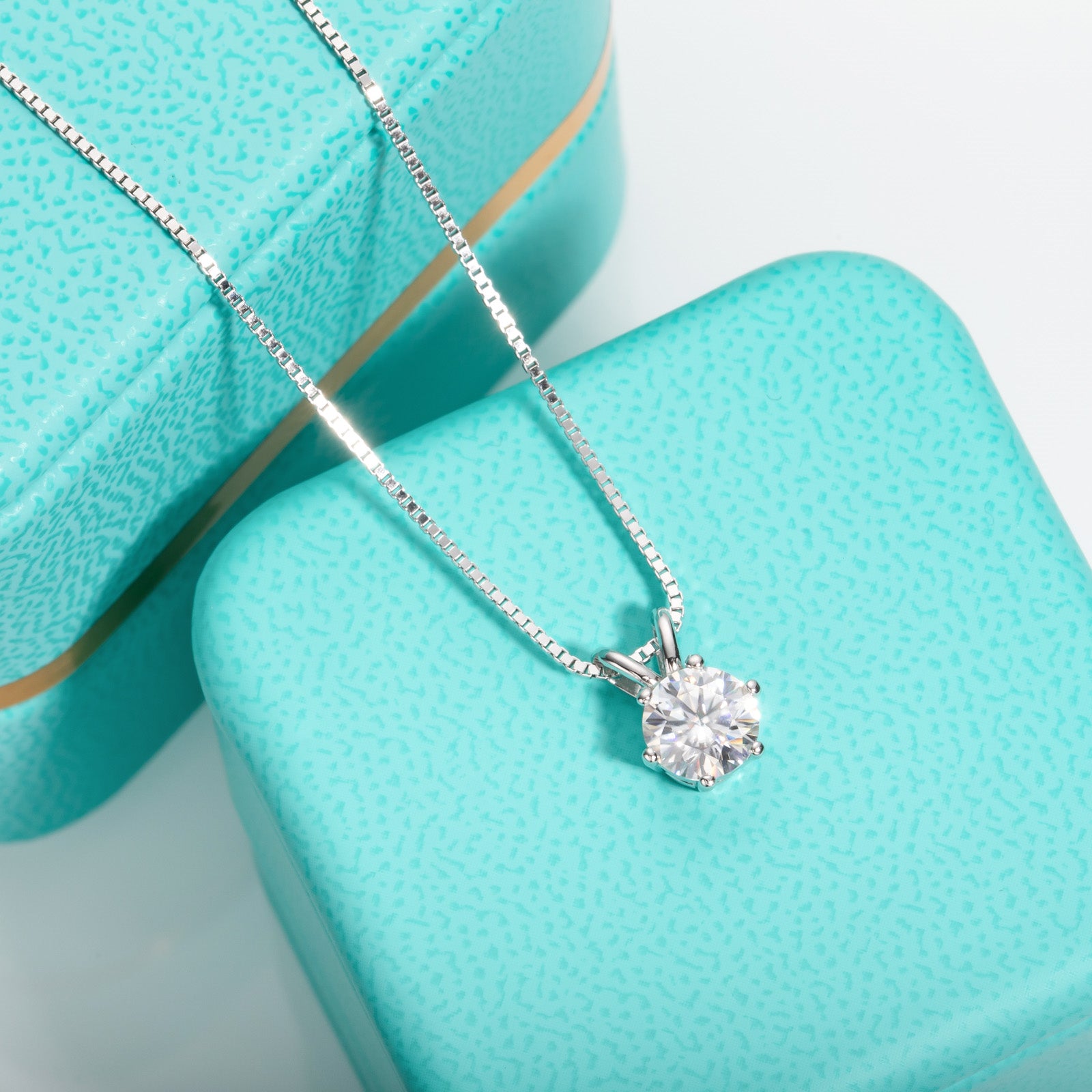 AnuClub 6.5mm Moissanite Pendant Necklace 1CT D Color VVS1 Round Cut Lab Diamond 14K Gold Plated Silver Necklace for Women with Certificate
